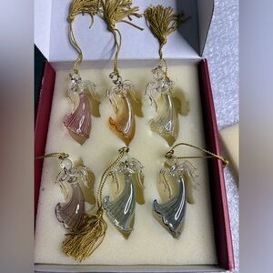 Lenox Blown Glass Angel Ornaments Assorted Colors Set of 6 In Original Box